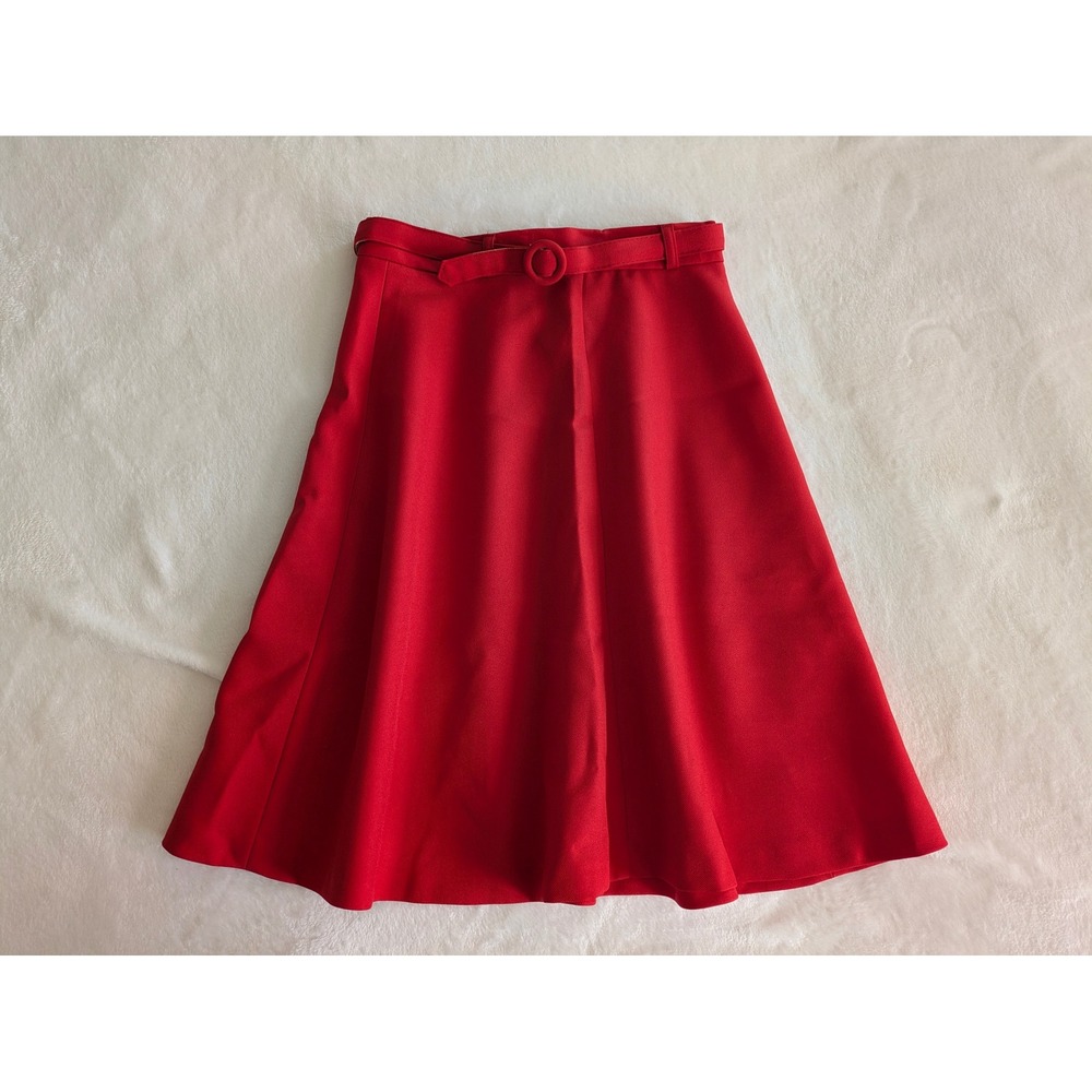 Vintage‎ A-Line Skirt Womens 26in Red Excellent Retro 70s High Waist Belted MOD